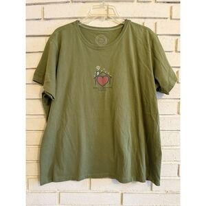 Life is Good Womens Tee -Sz XL, Green- "Home is Where the Heart is"‎ Tee